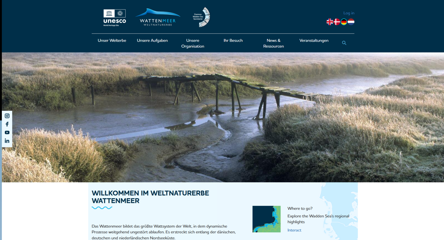 The photo shows a screenshot from the homepage of the Wadden Sea World Heritage Site. https://www.waddensea-worldheritage.org/de.
